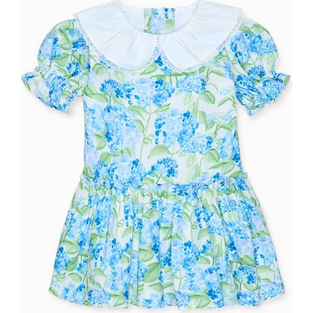 Hill House Home X La Coqueta Blue Watercolour Hydrangea Izara Girl Dress - 9Y