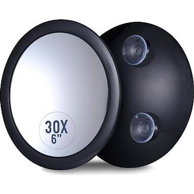 Mirrorvana Sminkspegel med 30 x förstoring – förstoringsspegel med 3 sugkoppar för smink, kosmetika och bad – förstoringsglas sminkspegel – 15 centimeter (svart)