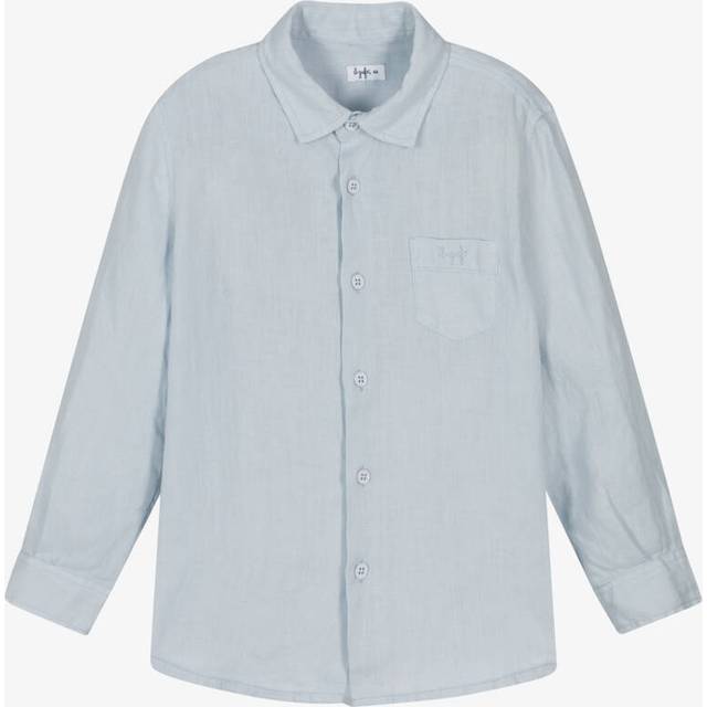 Il Gufo Boys Blue Linen Shirt With Embroidered Logo - 2 year