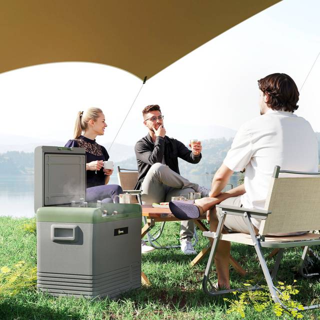 Outsunny 50L Car Refrigerator 12V Portable Freezer for Camping, Light Green