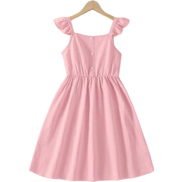 SHEIN Tween Girl Sleeveless Square Neck A-Line Dress With Elastic Waist, Casual Solid Color Midi Dress, Summer Kids&#39; Clothes