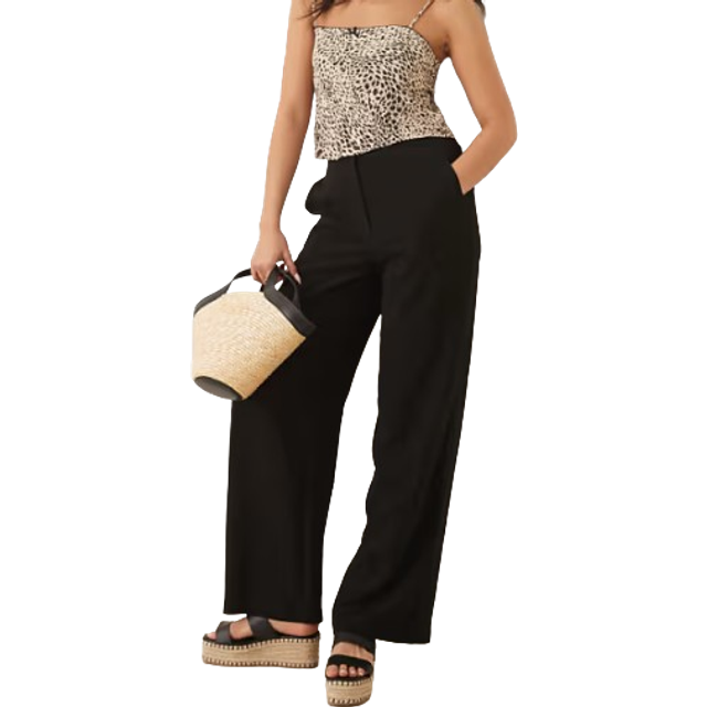 ASOS DESIGN – Svarta linnebyxor med raka ben och avslappnad passform-Svart/a