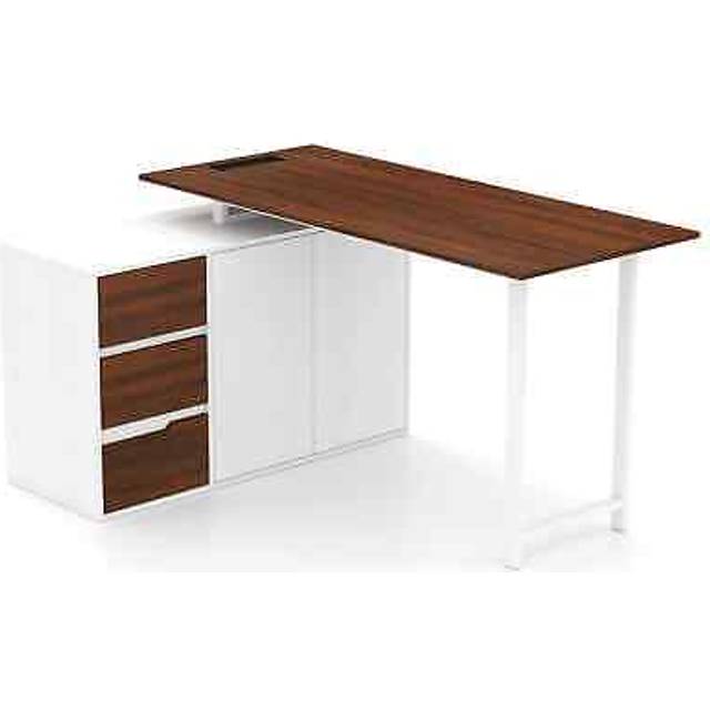 Home office computer workstation 138 cm l-shaped desk w/power outlet-brown