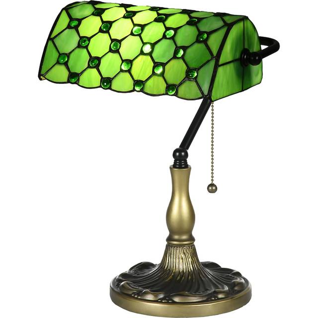 HOMCOM Stained Glass Bedroom Table Lamp, Handmade Antique Bedside Light for Bedroom, Living Room, Home, Nightstand, Green Aosom UK