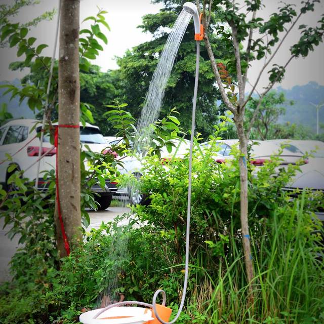 Portable Camping Shower Outdoor Electric Shower Pump Rechargeable Shower Large capacity Folding black