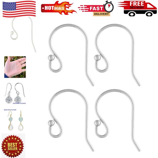 50pcs Adabele Authentic Sterling Silver Ball Dot Fish Earring Hooks Connector 20mm Dangle Ear Wire (Wire 0.6mm/22 Gauge/0.024 inch) SS194-AA