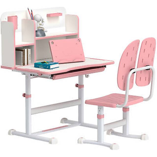 AIYAPLAY Kids Desk and Chair Set with Tiltable Desktop Reading Rack Pink, none
