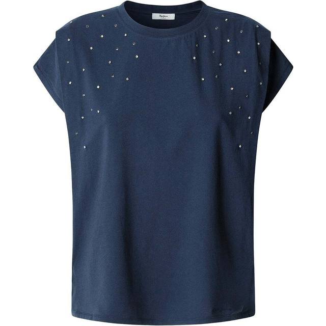 Pepe Jeans for woman. PL506022 Raz navy T-shirt (XS), Casual, Cotton, Short sleeve, Sustainable