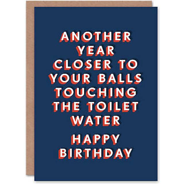 Another Year Closer Balls Touching Toilet Water Birthday Card