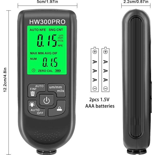 Car Paint Coating Thickness Gauge Metal Coating Thickness Gauge 0-2000UM  Fe & NFe Probe Measuring white