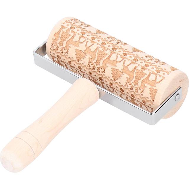 Christmas Rolling Pin Wooden Christmas Engraved Embossing Rolling Pin Dough Stick Baking ToolElk