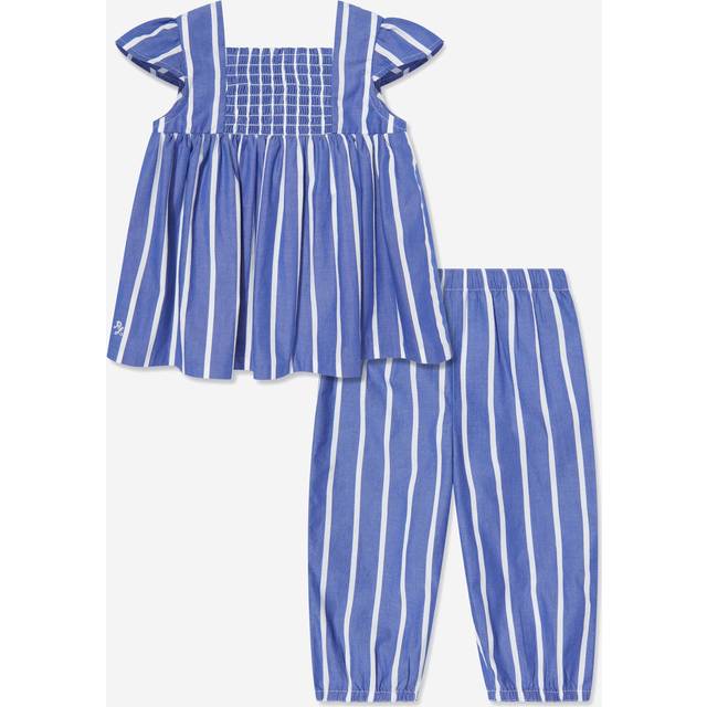 Ralph Lauren Baby Girls Blue Striped Cotton Trouser Set - 9 month