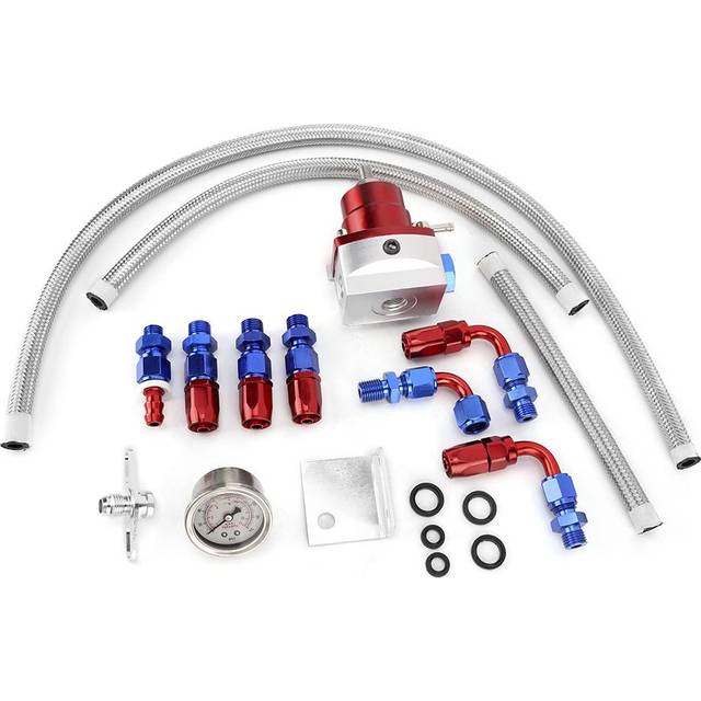Universal Adjustable Car Fuel Pressure Regulator Kit w  Gauge 100PSI (Red+Silver) black