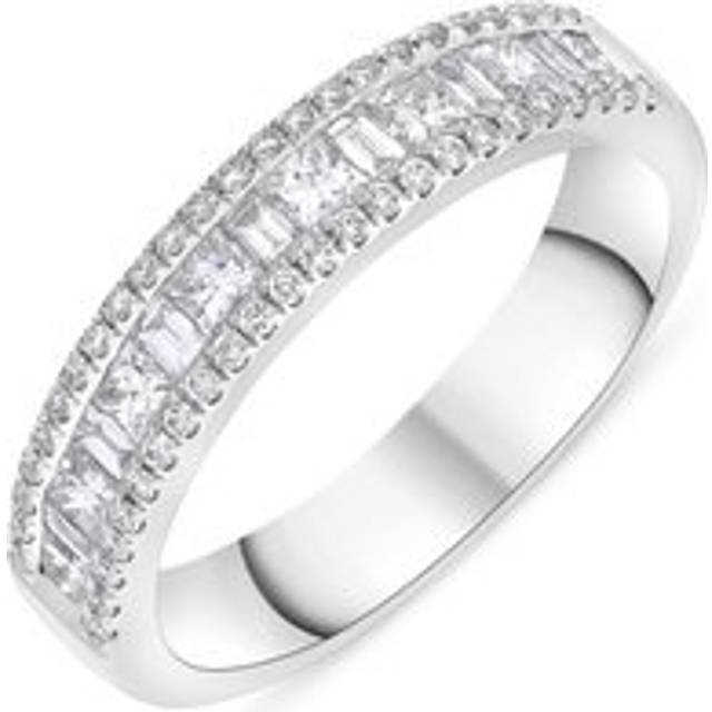 Platinum 0.74ct Diamond Princess Baguette Half Eternity Ring - L