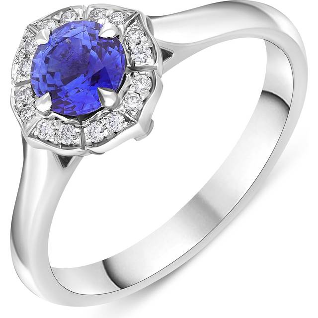 Platinum 0.61ct Sapphire 0.07ct Diamond Tudor Rose Cluster Ring - L