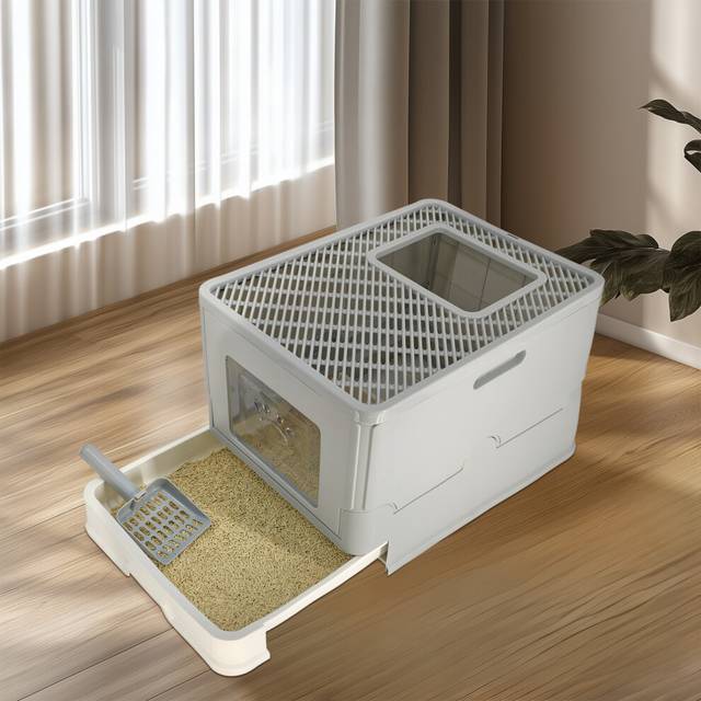 Cat Litter Box Front Entry Top Exit Toilet Boxes  Tray with Scoop