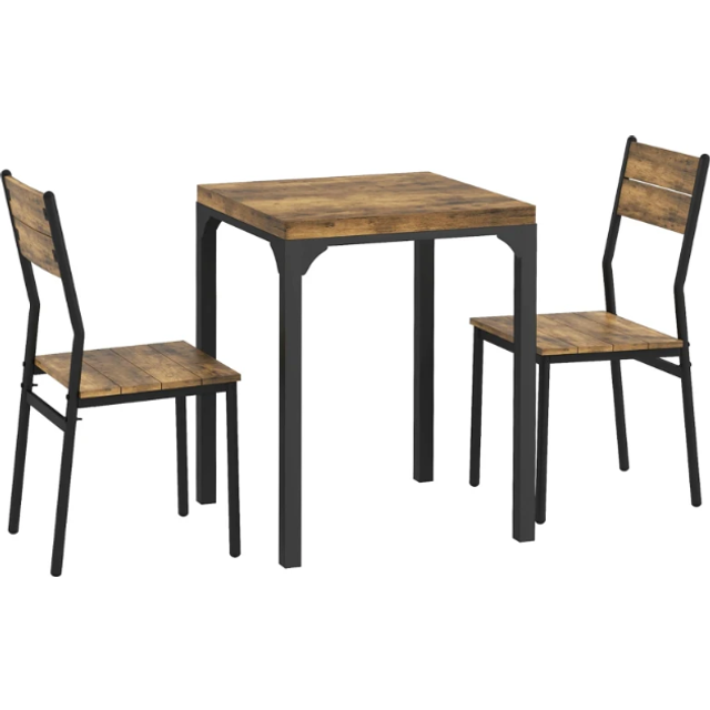 Homcom 3 pcs compact dining table 2 chairs set rustic brown