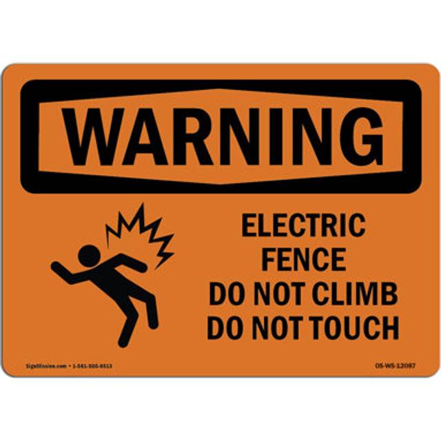 SignMission OS-WS-A-1218-L-12087 12 x 18 in. OSHA Warning Sign - Electric Fence Do Not Climb with Symbol
