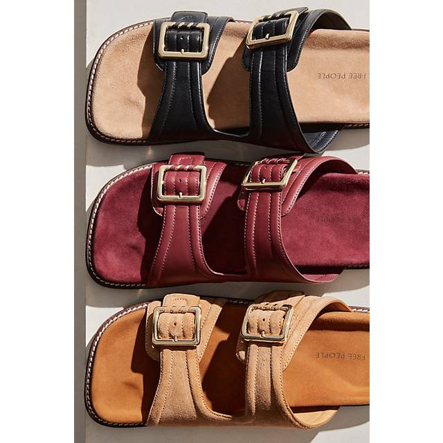 Sage Square Toe Footbed Slides by Free People in Black Leather, Size: US 7