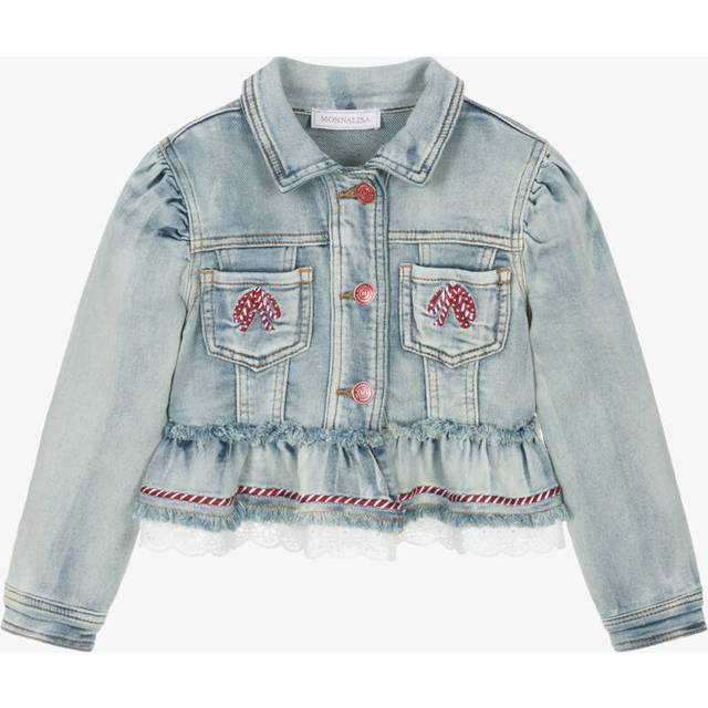 Monnalisa Girls Blue Denim Jacket With Bows & Lace - 5 year