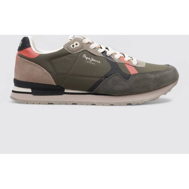 Pepe Jeans for man. PMS40029 Brit Cover green leather shoes (42), Flat, Laces, Casual