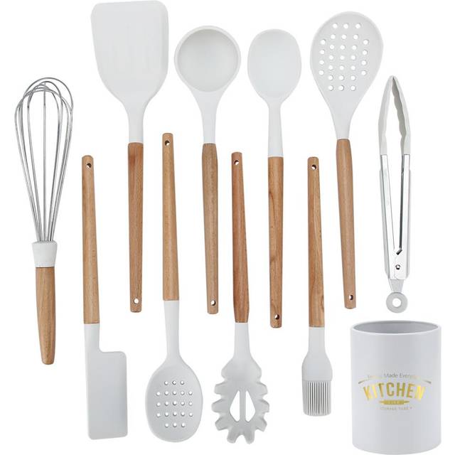 11Pcs White Silicone Kitchenware Kit NonStick Kitchen Utensils with Storage Box white