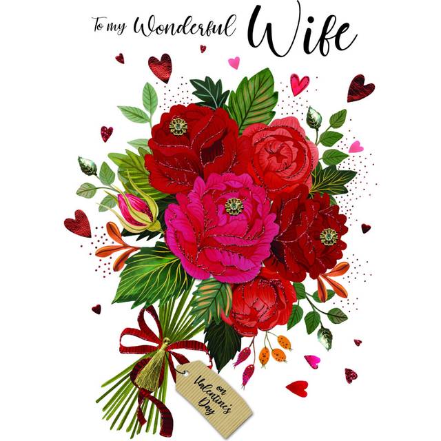 Hand Decorated Wonderful Wife Large A4 Valentines Card âDetailed Luxury Design