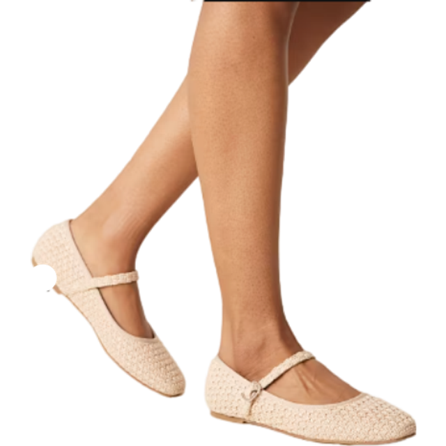 Glamorous – Platta ballerinaskor i Mary Jane-stil med raffiabast-Naturlig