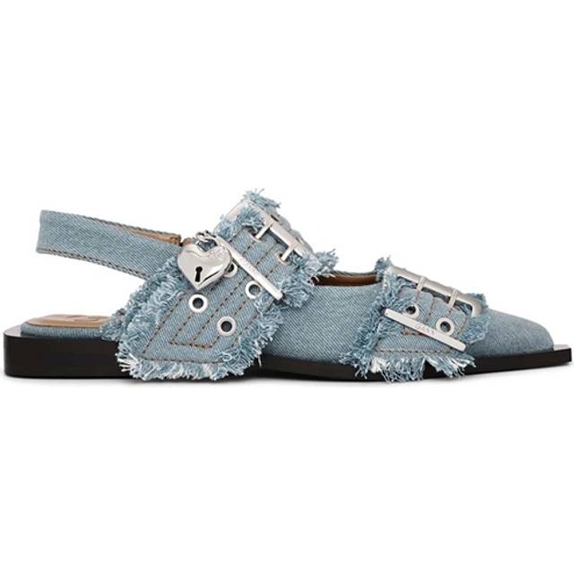GANNI Blue Denim Charms Feminine Buckle Flats - 928 Faded Denim - IT 39
