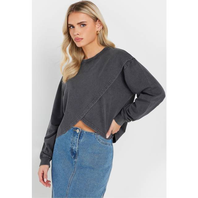 Pixiegirl Grey Acid Wash Cross Over Sweatshirt 12 Pixiegirl | Petite Women's Hoodies & Sweatshirts