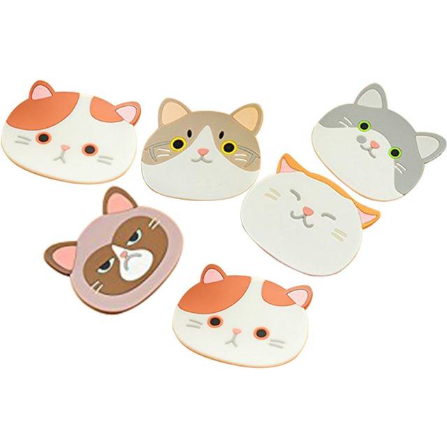 6Pcs Cute Cat Cup Coasters Mats Silicone Rubber Cat Coasters for Beverage Drink Beer Wine Glass Tea