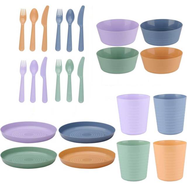 24PCS Lightweight Kids Dinner Set Plastic Reusable Multi Coloured