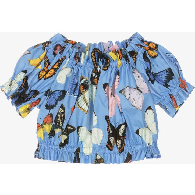 Dolce & Gabbana Girls Blue Butterfly Print Cotton Poplin Blouse - 4 year