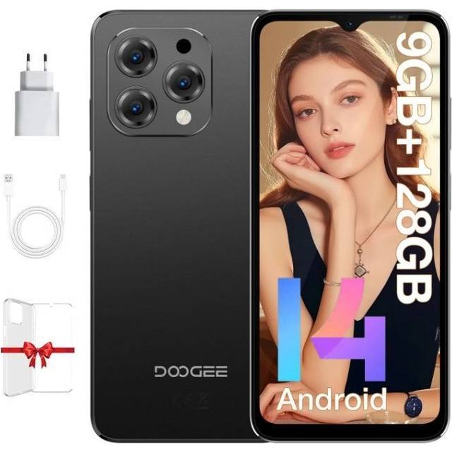 DOOGEE N55 Smartphone 6.56" 90Hz Display Spreadtrum T606 4G 5150mAh Battery 4GB+128GB 13MP Main - Black