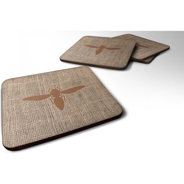 """""Caroline's Treasures BB1053-BL-BN-FC Yellow Jacket Burlap and Brown Foam Coasters (Set of 4)  3.5"""""""" H x 3.5"""""""" W  Multicolor"""""