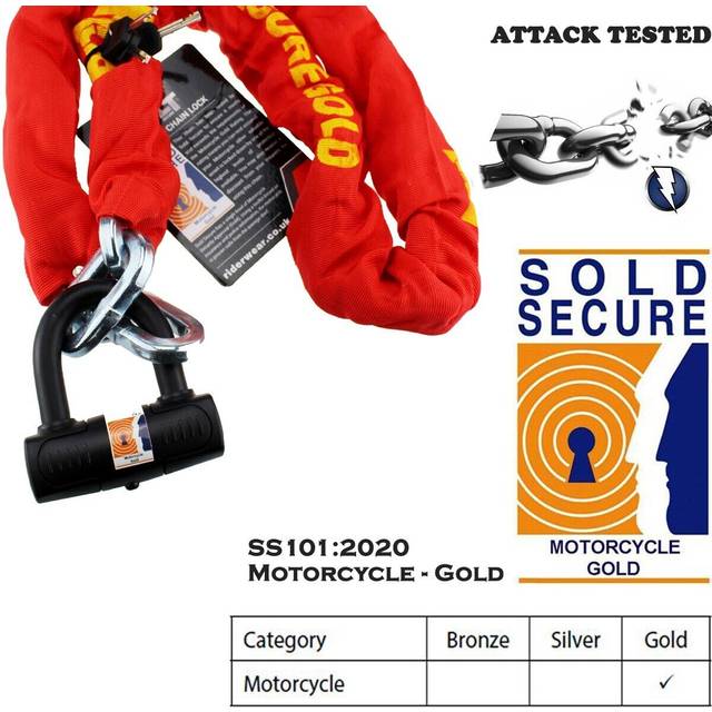 Bolt security chain lock 1.5m sold secure gold motorcycle bike scooter safety