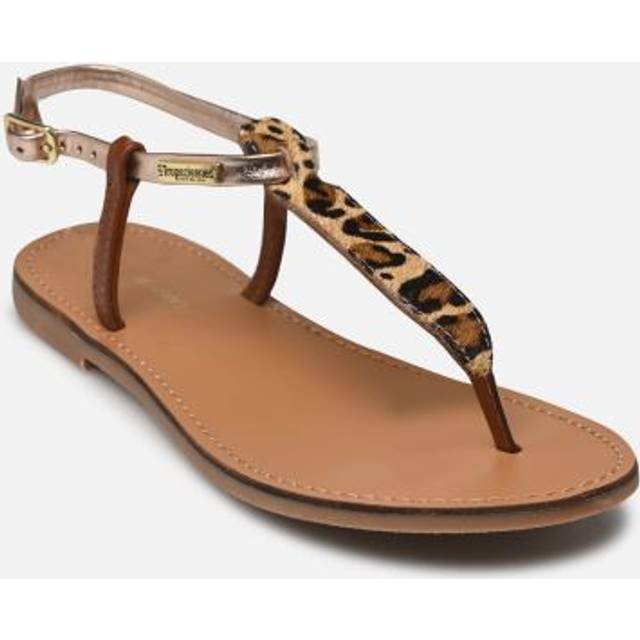 Harvil Toe-Post Sandals in Leather - Gold Coloured/Leopard Print - 36 (3.5)