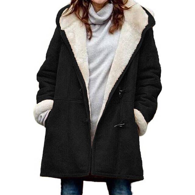 (black, L) Womens Fleece Lined Hooded Long Coat Overcoat Winter Warm Parka Jacket Outwear