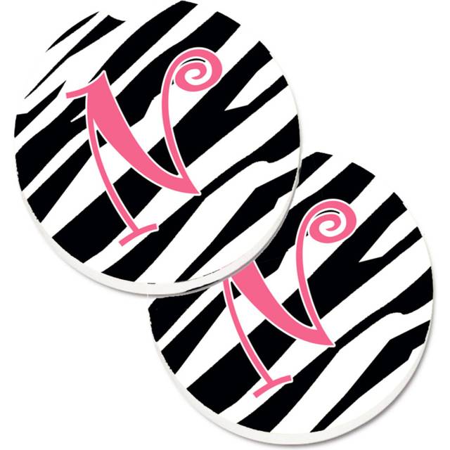 """""Caroline's Treasures Monogram Initial N Zebra Stripe & Pink Set of 2 Cup Holder Car Coasters CJ1037-NCARC  2.56  Multicolor"""""