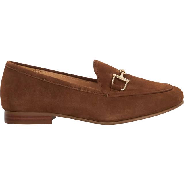 Dune London Wide Fit Glair Almond Toe Buckle Detail Loafers - Tan, Beige, Size 3, Women