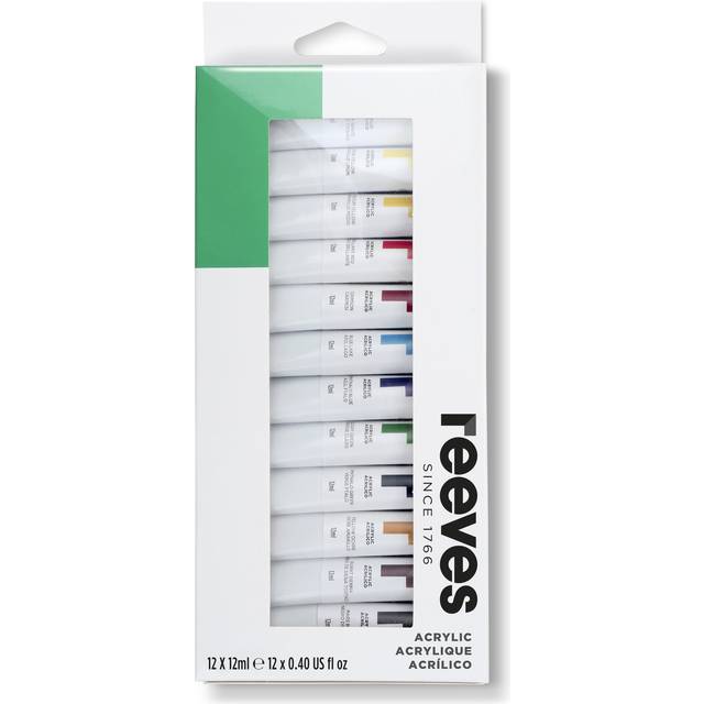 Reeves 12 x 12ml Assorted Colour Acrylic Paint Tubes - Multicolor