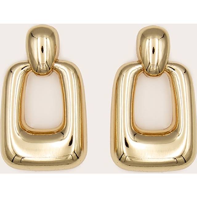 Gold Chunky Rectangle Cut Out Statement Earrings, Yellow - One Size