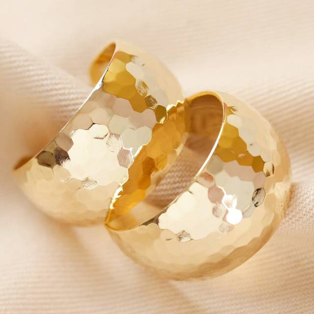 Wide Hammered Hoop Earrings in Gold - gold - one size