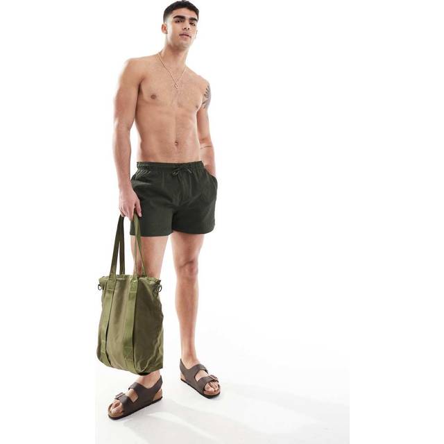 River Island Seersucker Swim Shorts - Dark Green, Green - Dark, Size Xl, Men - XL