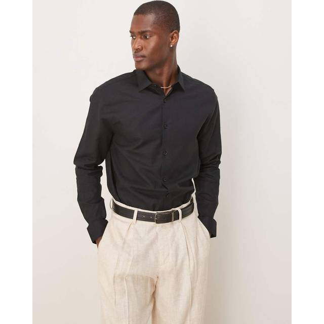 ASOS DESIGN – Svart, formell linneskjorta i regular fit-Svart/a