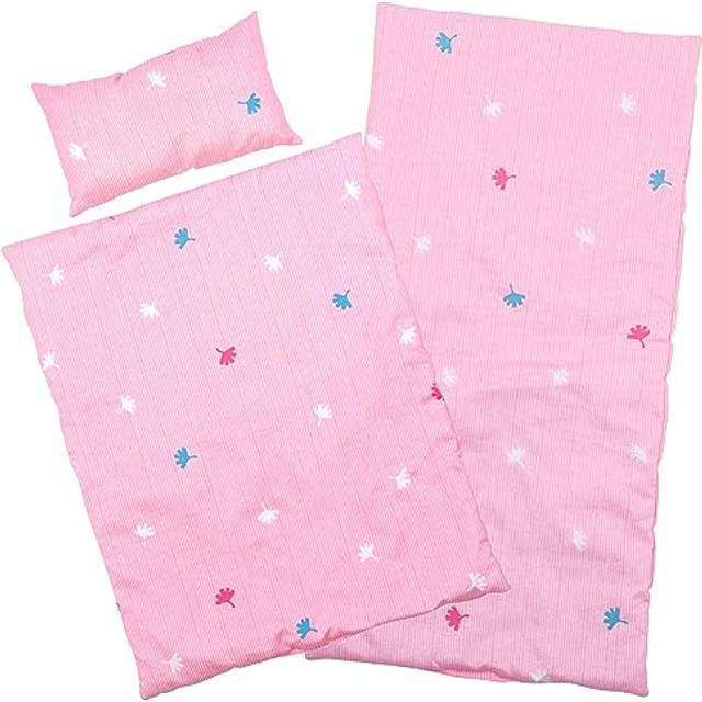 The Magic Toy Shop Dolls Bedding Set for Baby Doll Pram Cot Bed Cradle Quilt Pillow Mattress Pink