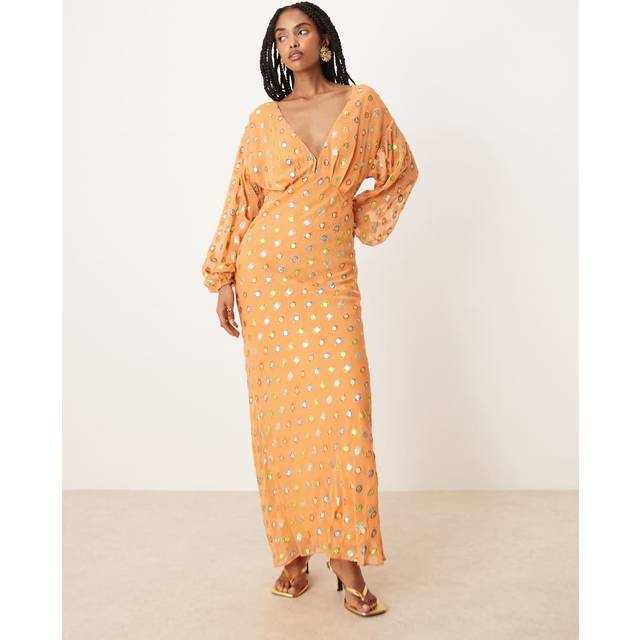 Never Fully Dressed Coral Foil Maxi Dress, Coral