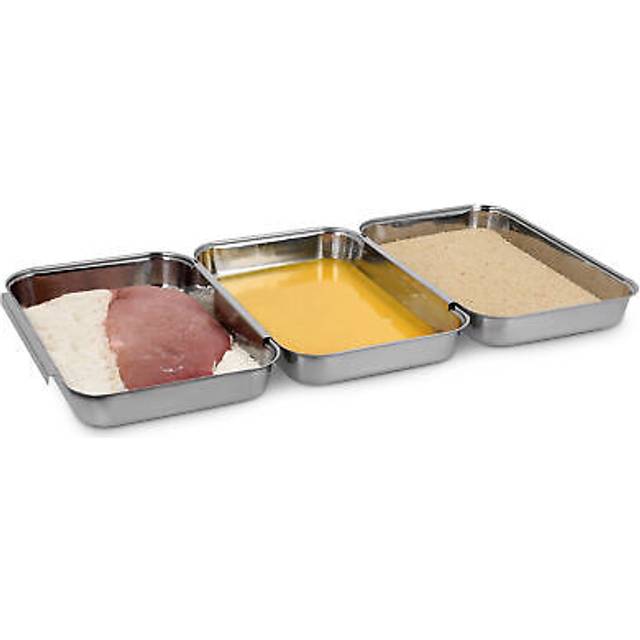 Navaris Breading Trays Set - 3 Stainless Steel Pans for Preparing Bread Crumb Dishes, Panko, Schnitzel, Breadcrumb Coating Fish and Marinating Meat
