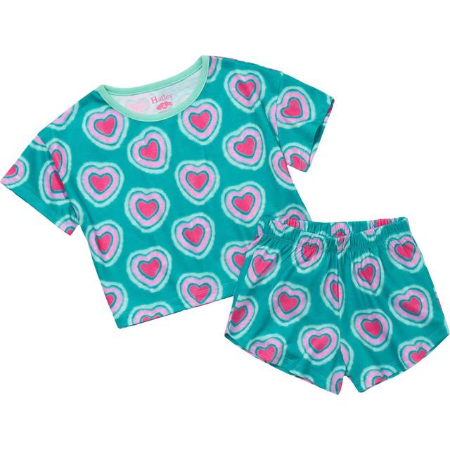 Hatley Girls Glowing Hearts Short Pyjama Set - Green, Green, Size 6 Years - 6 YEARS