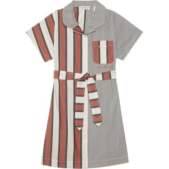 Burberry Girls Black, Orange & Ivory Striped Shirt Dress - Black/Orange - 3 year